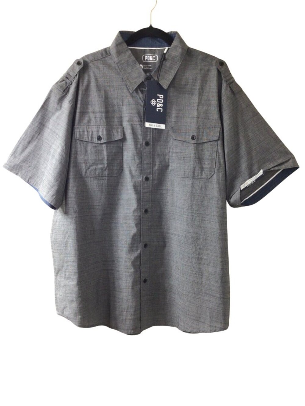 NWT PD&C Shirt Men's 2X Light Black Short Sleeve Button Up Down Big & Tall XXL